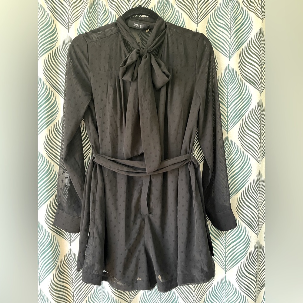 Long sleeve black Romper with bowtie